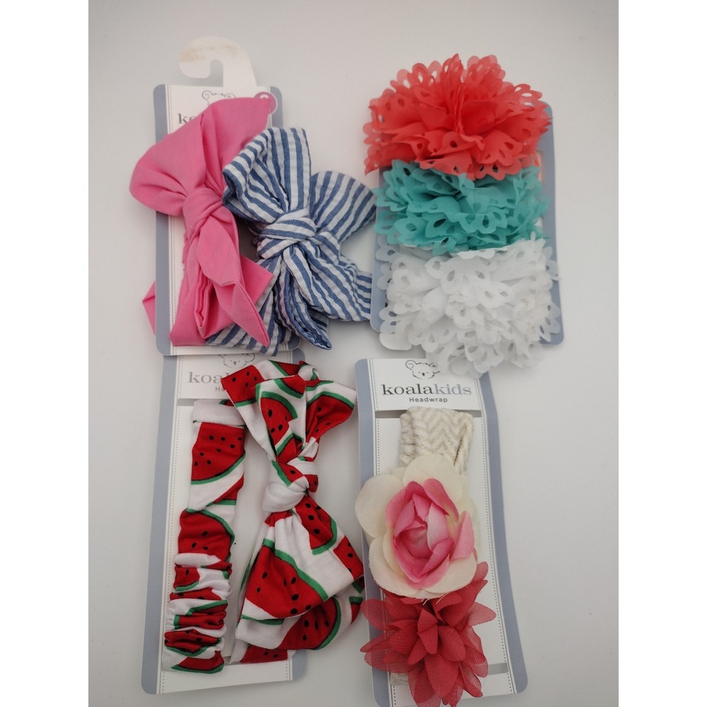 Koala Kids Headwrap Headband‎ Set 7pc Floral Bow Watermelon Pink Blue Multi NEW